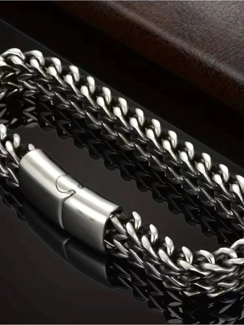 Men’s Sterling-Look Double Strand Chain Bracelet in Shiny Silver